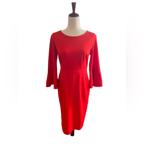 New York and Company Red Orange sheath dress with 3/4 bell sleeves size S - Picture 2 of 7